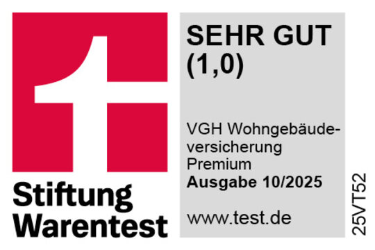 Stiftung Warentest: VGH Wohngebäudeversicherung Premium, Note SEHR GUT (1,0), Ausgabe 10/2024.